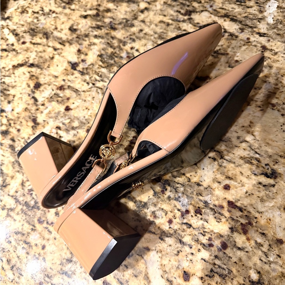 Versace Women's Nude Slingback Heels - Picture 4 of 10